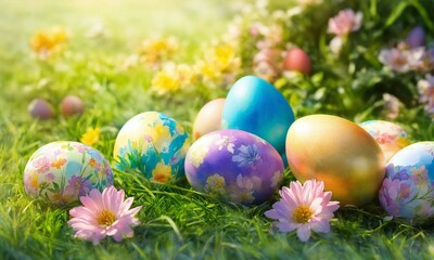 Fototapeta premium Happy Easter.Set of Easter eggs with different texture, Spring Holiday
