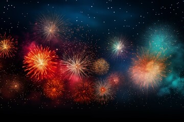 beautiful colorful fireworks on drak sky background