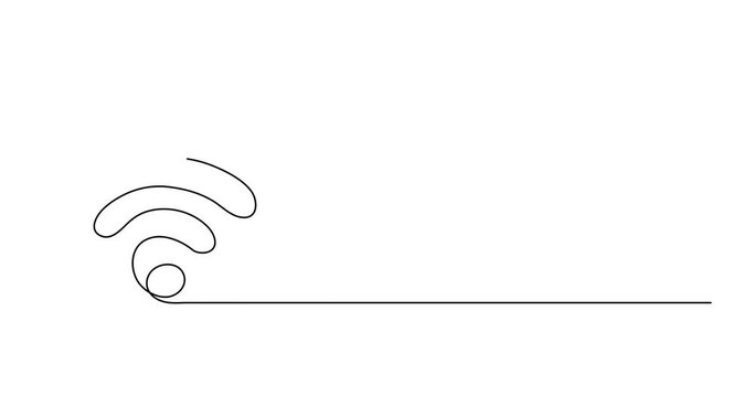 WI-FI signal one line art animation,hand drawn internet hotspot,access point continuous contour motion.Free zone wireless online concept, template video.Technology device with antenna,4k movie