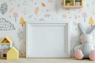 Whimsical Wall Art Mockup with Playful Motifs and Patterns Showcase Your Creativity with a Blank Frame