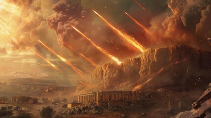 Sodom and Gomorrah destroyed by sulfur meteorites falling from the sky in ancient times - obrazy, fototapety, plakaty