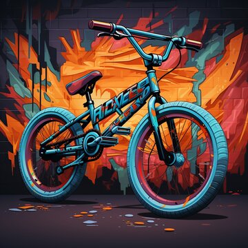 abstract vector technology art painting extreme BMX bike