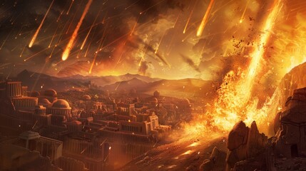 Sodom and Gomorrah destroyed by sulfur meteorites falling from the sky in ancient times in high resolution
