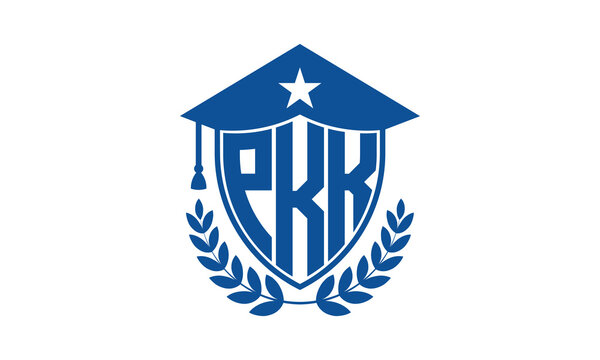 PKK three letter iconic academic logo design vector template. monogram, abstract, school, college, university, graduation cap symbol logo, shield, model, institute, educational, coaching canter, tech