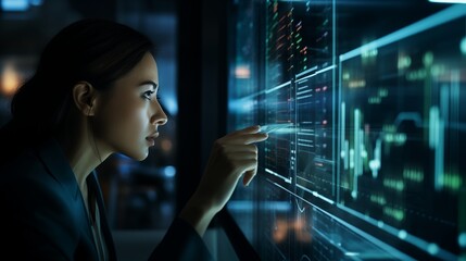 Systematically collecting diverse network data, the businesswoman ensures swift processing for successful business operations, leveraging information effectively to achieve prosperity and success.