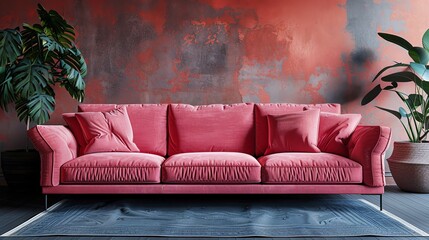 Mock up interior. Pink sofa in the living room. Ai generated image