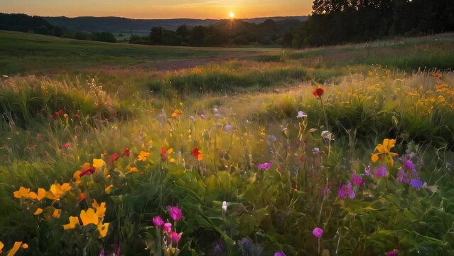 Wildflower Sunset Over Meadow