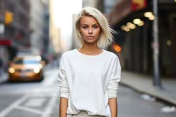 Urban street style blonde girl in white. Concept Urban Street Style, Blonde Girl, White Outfit, Fashion Photography