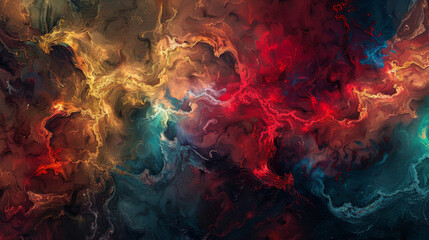 abstract painting capturing the essence of a fantasy battle, with explosive colors representing different elements and magic. 