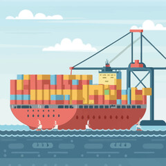 Obraz premium 2d vector illustration colorful Land and sea transport techniques, methods and technological tools for transporting and shipping goods and products and logistic 