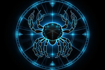 Astrological zodiac sign cancer shining in blue vector style on black background