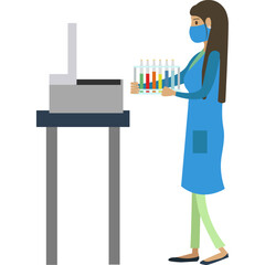 Woman laboratory worker conducting analysis and research vector icon isolated on white