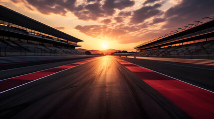 Sunset Serenity: A Majestic View of an Empty GT Race Track Waiting for the Exciting Race Underneath the Chromatic Sky - obrazy, fototapety, plakaty