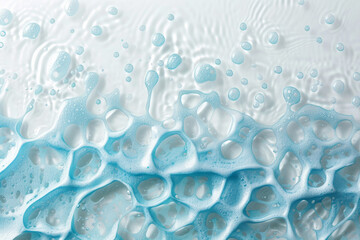 Blue water soap bubbles resting elegantly on a white surface, creating a mesmerizing and ethereal visual display