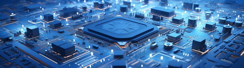 Futuristic Processor Chipset on a Blue Circuit Board