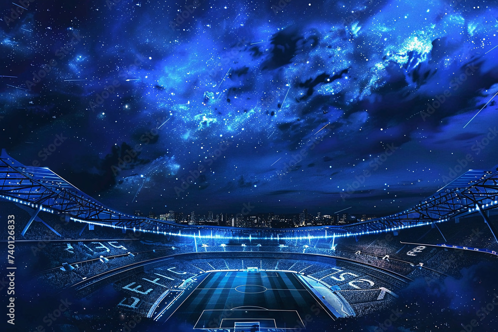 Wall mural soccer stadium and  football stadium in the night 