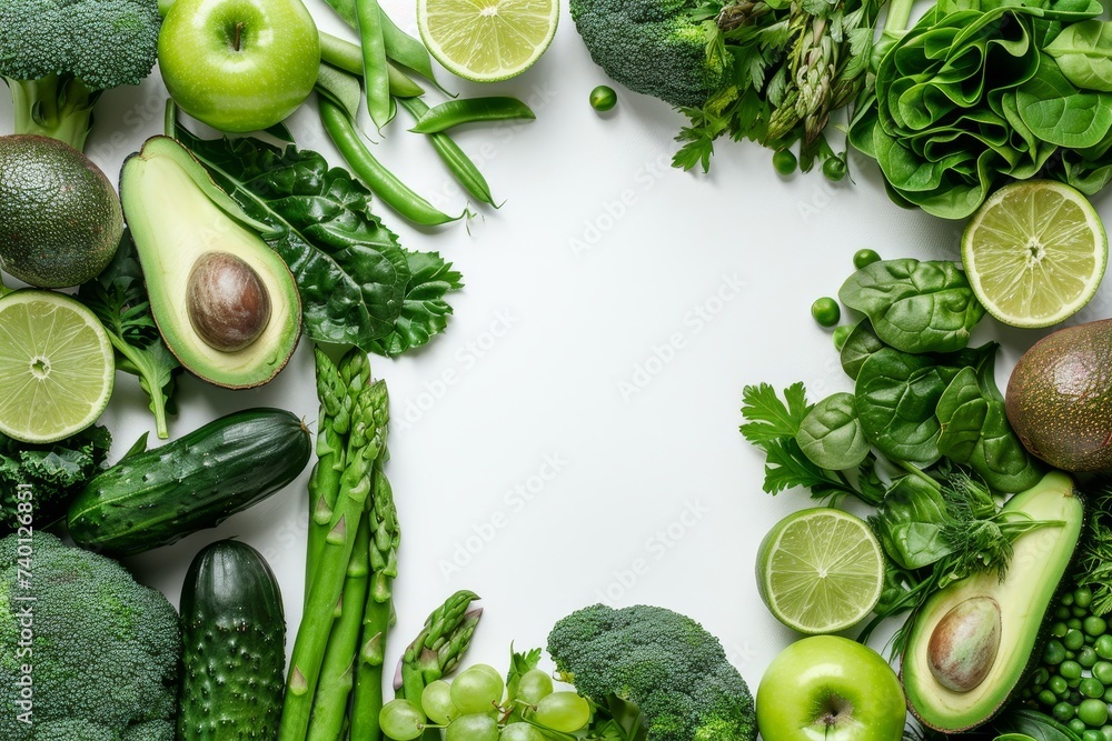 Aufkleber A group of Green assorted fruits and vegetables arranged in a circular pattern, creating an eye-catching display