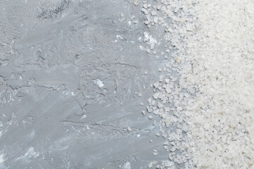 Background from white sea salt. Coarse rock salt texture witth copy space