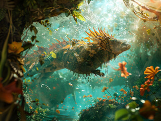 Creature ascends from beneath in a detailed illustrators fantasy 3D animation ready with a one of a kind background