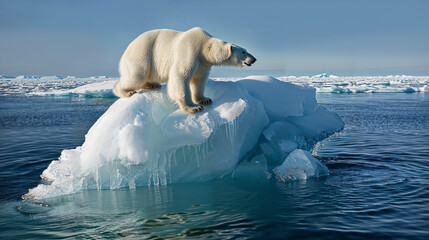 lonely polar bear on the ice