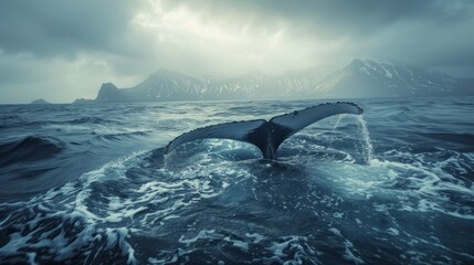 majestic whale in the middle of the sea - obrazy, fototapety, plakaty