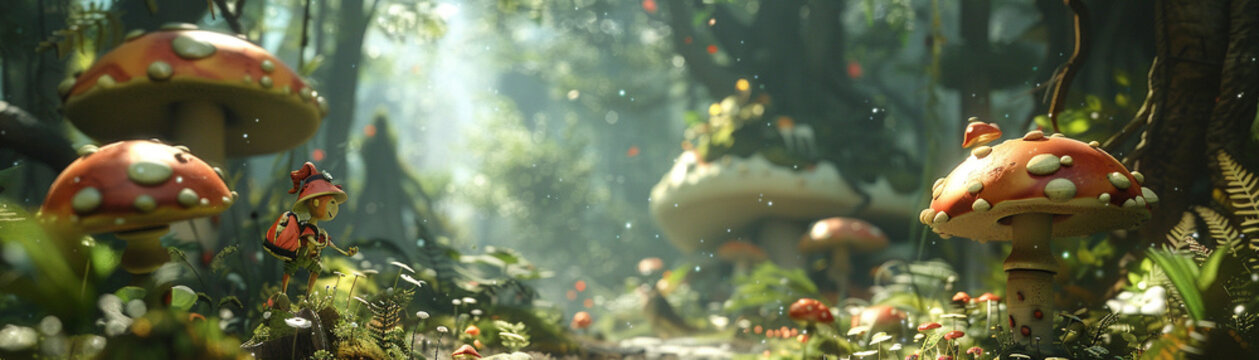 Disease meets magic at the citys edge leading into a 3D animated whimsical forest with unique creatures