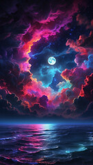 beach view with red cloud generative ai