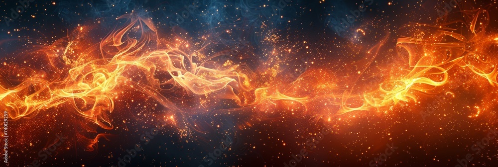 Poster An intense display of a bright orange  red fire flickering and soaring through the air, creating a captivating scene