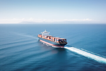 International Container Cargo ship in the ocean in sunny day.