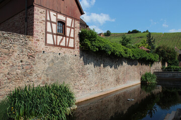 ramparts and houses in a village (riquewihr) in alsace in france