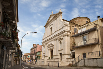 San Vito Chietino, Chieti, Abruzzo, Italy. Street in the old town with the church of Immaculate Conception - 740130024