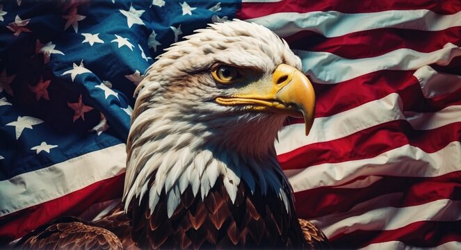  Wavy Grunge American flag with an eagle symbolizing strength and freedom . 4th of July Memorial or Independence day background. 