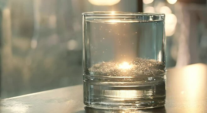 Transparent empty glass cups reflect light