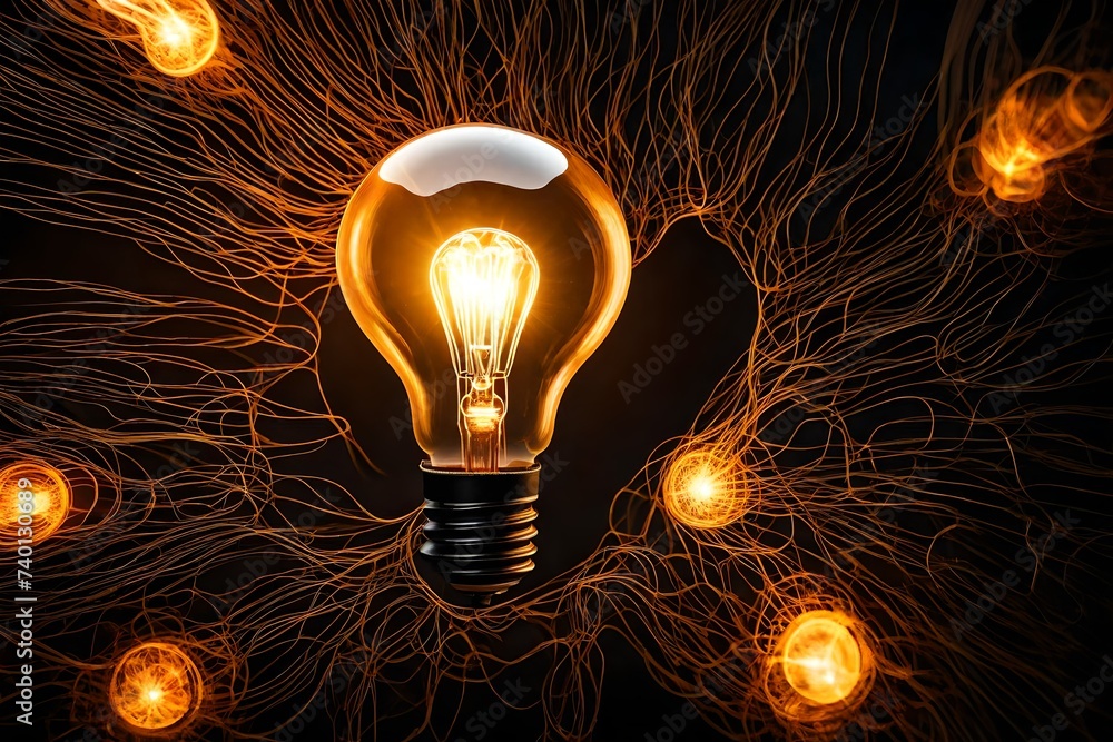 Poster abstract image of a glowing lightbulb, representing the concept of creativity and innovative ideas e