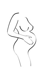 pregnant woman concept, vector outline illustration of pregnancy in flat line design. Black logo icon, thin linear sign for gynecologist isolated on a white background