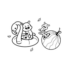 Leaf caterpillars are swimming in summer, sweet watermelon, vector