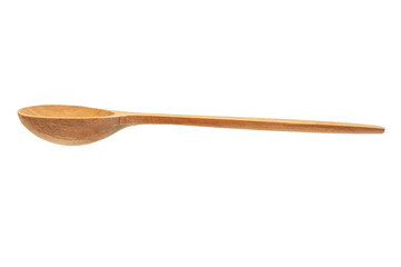 carved wooden spoon on a white background. the concept of manufacturing historical objects