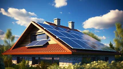 Fototapeta premium Solar panels illuminated by bright sunlight, photovoltaic background