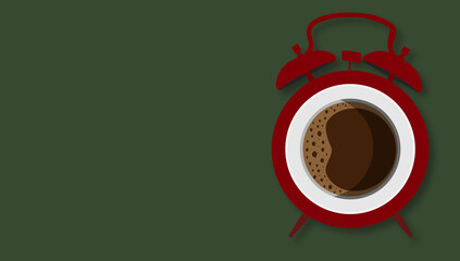 a cup of coffee on the background of an alarm clock. the concept of morning cheerfulness	
