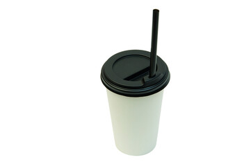 paper cup with a lid and a straw on a white background. the concept of selling coffee