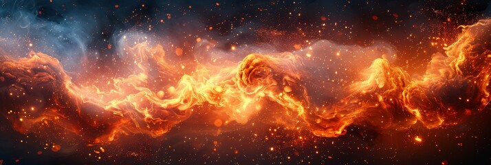 dramatic  fire and billowing smoke against a black background. The flames dance and the smoke swirls, creating a captivating and intense visual display - obrazy, fototapety, plakaty