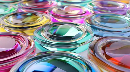 Prismatic Harmony: Glass Disc Shapes with Colorful Reflections Composition_Generative AI