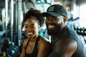 Happy Couple Working Out Together in a Gym - Generative AI. - obrazy, fototapety, plakaty