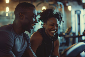 Happy Couple Working Out Together in a Gym - Generative AI. - obrazy, fototapety, plakaty