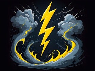 Dramatic Lightning Strike Amidst Turbulent Stormy Clouds Illustration