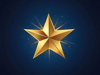 Radiant Golden Star Shining Brightly Against Deep Blue Background