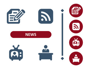 News Icons. Journalism, Press, Media, Writing, RSS Feed, TV, Presenter, News Anchor Icon