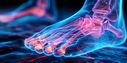 ESWT Noninvasive therapy using shockwaves for plantar fasciitis pain relief and healing. Concept Plantar Fasciitis, ESWT Therapy, Shockwave Treatment, Pain Relief, Healing - obrazy, fototapety, plakaty