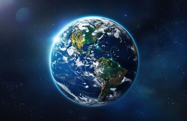 Earth map on space background View from space, beautiful sphere, soft blue light.