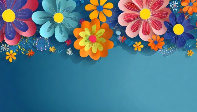 Colorful flowers, motif for Women's Day, Mother's Day, spring, blue background, different motif sizes, Pastell colors
